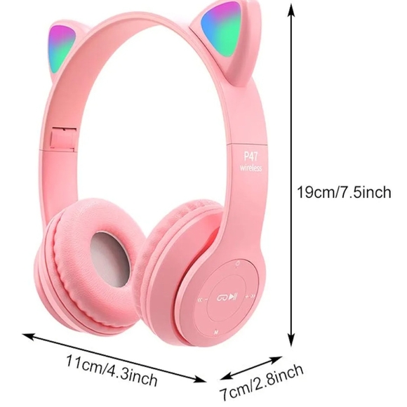 Wireless Headphones Pink With Cat Ears P47M - Picture 2 of 5